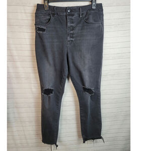 Good American Faded Black Good High Waist Crop Skinny Uneven Hem Jeans, sz 14/32